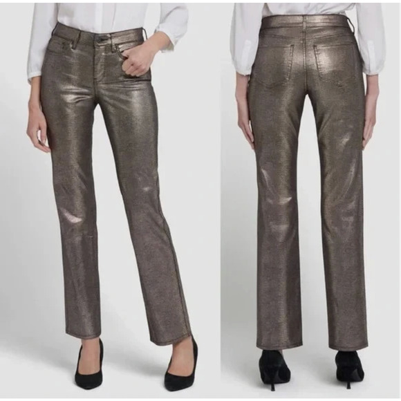 NYDJ Marilyn Straight Jeans Glamorous muted metallic Snake Print Coated Denim 12 - Picture 11 of 11